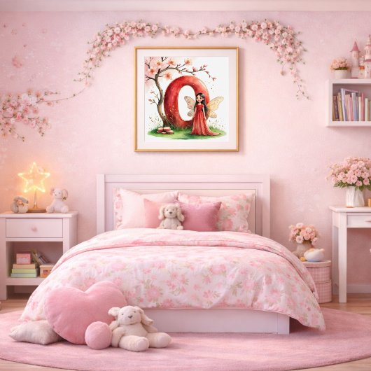 Letter O Cherry Blossom Fairy Art Poster Alphabet