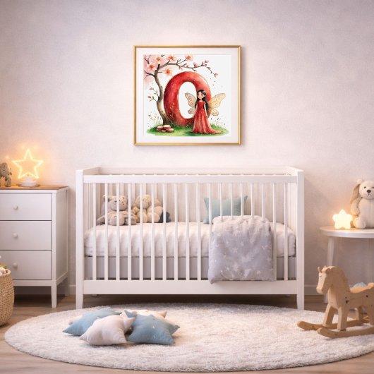 Letter O Cherry Blossom Fairy Art Poster Alphabet