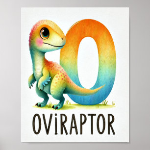 Letter O, Dinosaur Alphabet Watercolor Poster