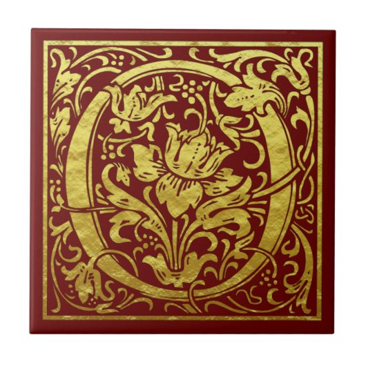 Letter O First Letter Imitats Gold Red Fliese (Vorderseite)