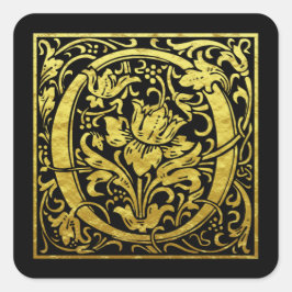Letter O First Letter Imitats Gold schwarz Quadratischer Aufkleber