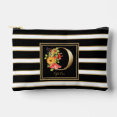 Letter O Floral Monogram Schwarz-weiße Streifen Zubehörtasche (Vorderseite)