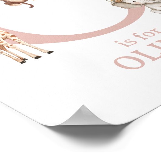 Letter O Monogram Floral Safari Animal Baby Wall Poster (Ecke)