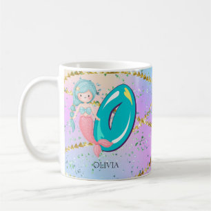Letter O Monogram Watercolor Niedlich Mermaid Kind Kaffeetasse