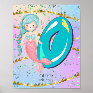 Letter O Monogram Watercolor Niedlich Mermaid Kind Poster