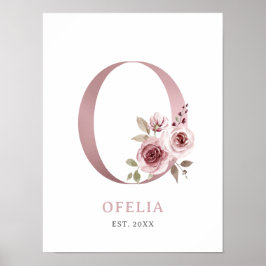 Letter O Monogram Watercolor Rose Florals Kinderzi Poster