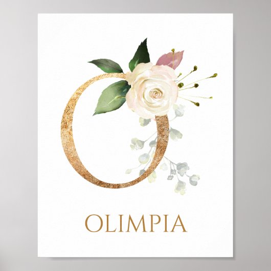 Letter O Monogram white creme Rose Kinderzimmer Po Poster (Vorne)