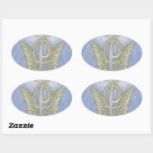 Letter P Angel Monogram Ovaler Aufkleber (Blatt)