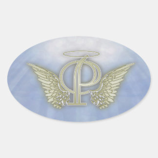 Letter P Angel Monogram Ovaler Aufkleber
