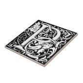 Letter P art nouveau schwarz-weiß Tile Fliese (Seite)