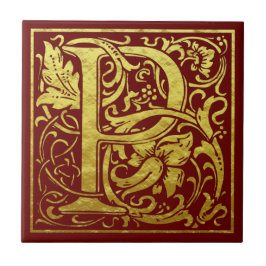 Letter P First Letter Imitats Gold Red Fliese