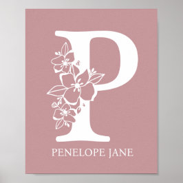 Letter P Floral Monogram Name Kinderzimmer Modern Poster