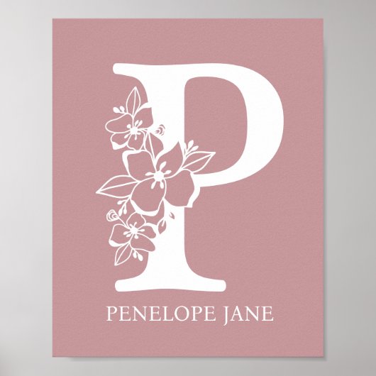 Letter P Floral Monogram Name Kinderzimmer Modern Poster (Vorne)