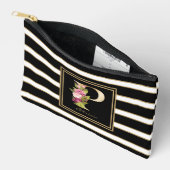 Letter P Floral Monogramm Schwarz-weiße Streifen Zubehörtasche (Offen)