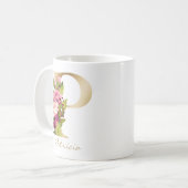 Letter P Gold Monogram Pink White Magental Floral Kaffeetasse (Vorderseite Links)