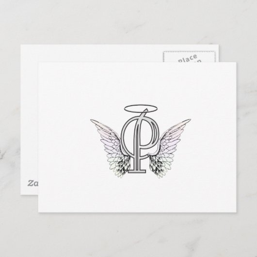 Letter P Initial Monogram mit Angel Wings & Halo Postkarte (Vorne/Hinten)
