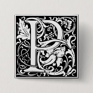 Letter P Medieval Monogramm Vintag Button