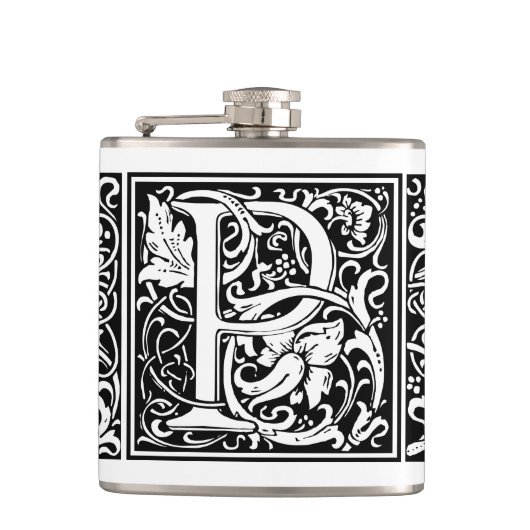 Letter P Mittelalterliche Monogram Art Nouveau Flachmann (Vorderseite)