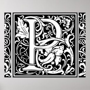 Letter P Mittelalterliche Monogram Art Nouveau Poster
