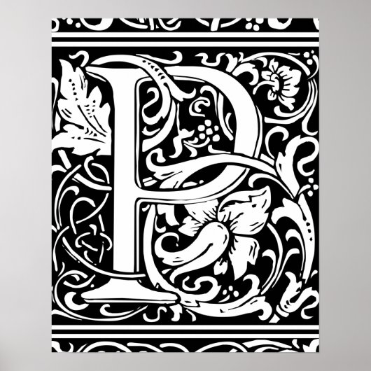 Letter P Mittelalterliche Monogram Art Nouveau Poster (Vorne)