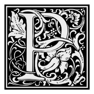 Letter P Mittelalterliche Monogram Art Nouveau Poster