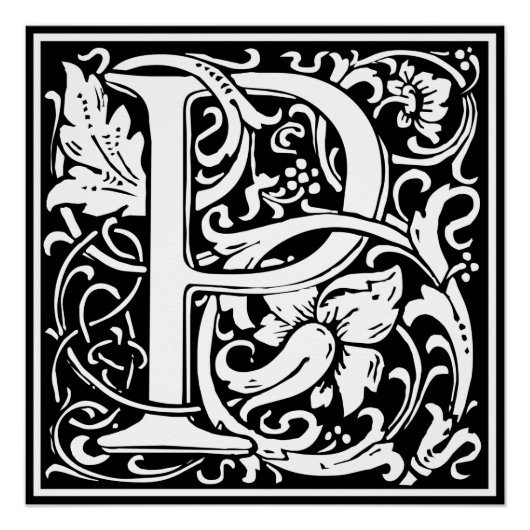 Letter P Mittelalterliche Monogram Art Nouveau Poster (Vorderseite)