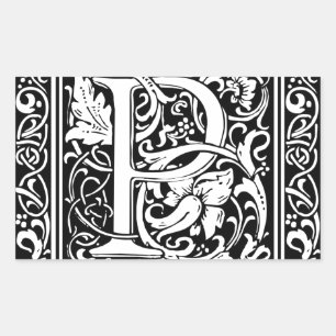 Letter P Mittelalterliche Monogram Art Nouveau Rechteckiger Aufkleber