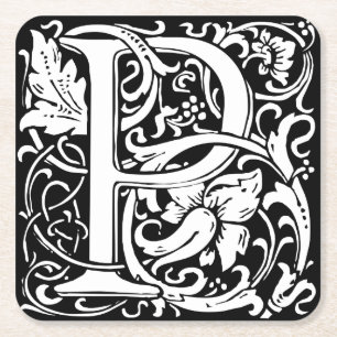 Letter P Mittelalterliche Monogram Art Nouveau Rechteckiger Pappuntersetzer