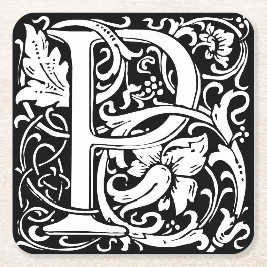 Letter P Mittelalterliche Monogram Art Nouveau Rechteckiger Pappuntersetzer (Vorderseite)