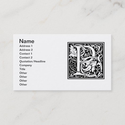 Letter P Mittelalterliche Monogram Art Nouveau Visitenkarte (Vorderseite)