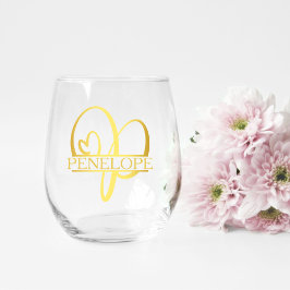 Letter P Monogram Bridesmaid Geschenk, Modernes El Weinglas Ohne Stiel