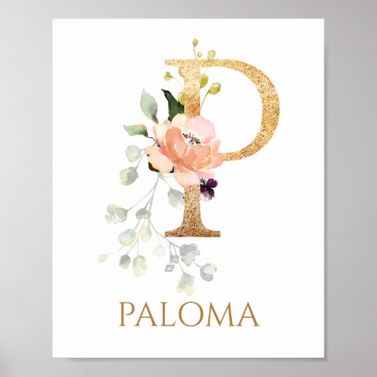 Letter P Monogram Pink Peach Rose Kinderzimmer Pos Poster (Vorne)