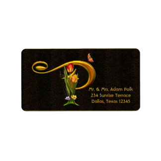 Letter P Monogram Tulips Butterfly Address Labels Adressaufkleber