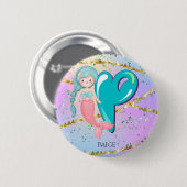 Letter P Monogram Watercolor Niedlich Mermaid Kind Button (Vorne & Hinten)