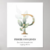 Letter P New Baby Monogram Birth Print Green Poster (Vorne)