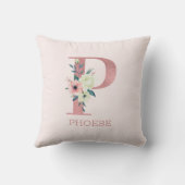 Letter P Pink Watercolor Floral Monogram Kinderzim Kissen (Rückseite)