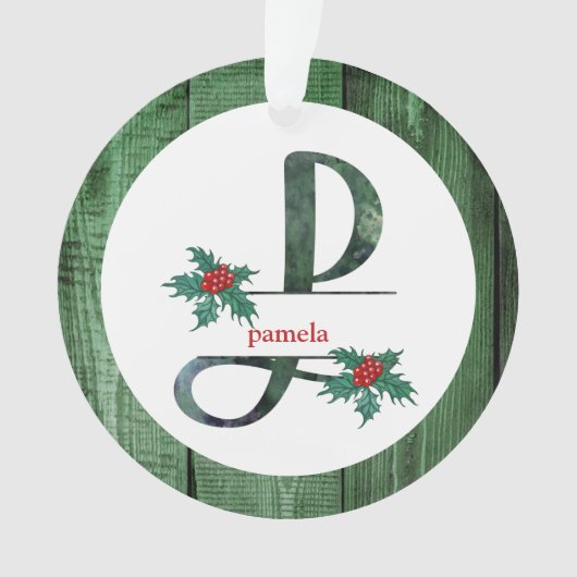 *~* Letter P Rustikales Weihnachtsfest FOTO Holz A Ornament (Vorderseite)