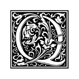 Letter Q Art Nouveau Schwarz/Weiß Tile Permastempel