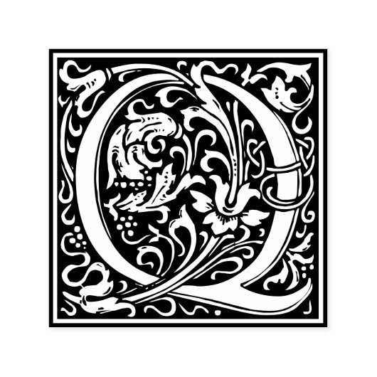 Letter Q Art Nouveau Schwarz/Weiß Tile Permastempel (Design)