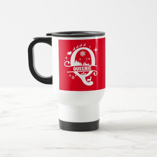 Letter Q Christmas Monogram, Anfangsname Red Reisebecher (Links)