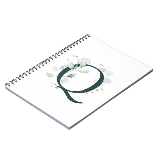 Letter Q Eukalyptus und Gold Mit Monogramm Noteboo Notizblock (Linke Seite)