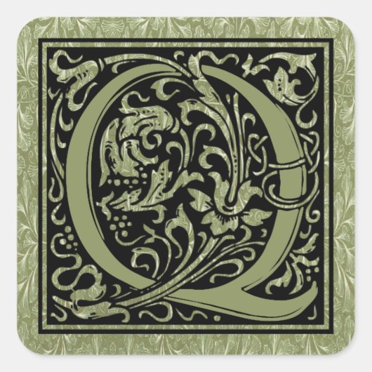Letter Q First Letter Monogram Quadratischer Aufkleber (Vorderseite)