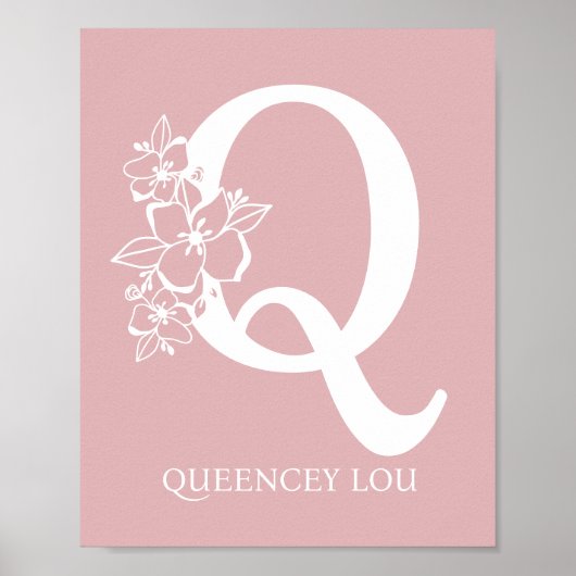Letter Q Floral Monogram Name Kinderzimmer Modern Poster (Vorne)