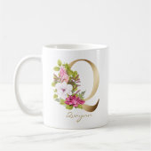 Letter Q Gold Monogram Pink White Magenta Floral Kaffeetasse (Links)