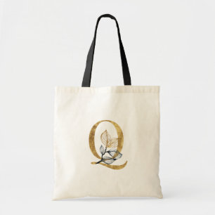 *~* Letter Q Gold Monogramm erste schwarze Blätte Tragetasche