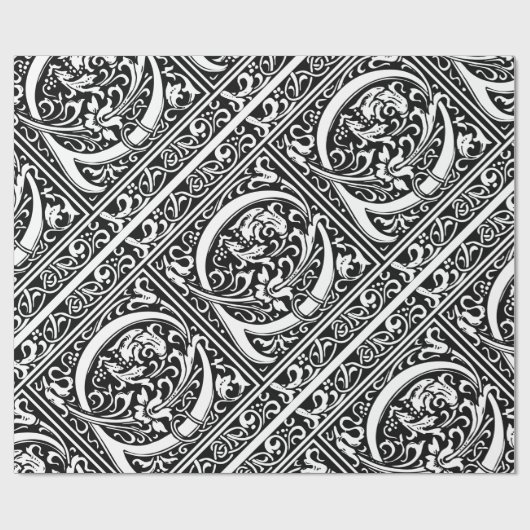 Letter Q Mittelalterliche Monogram Art Nouveau Geschenkpapier (Flach)