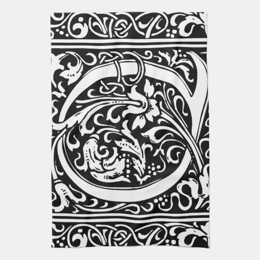 Letter Q Mittelalterliche Monogram Art Nouveau Handtuch (Vertikal)