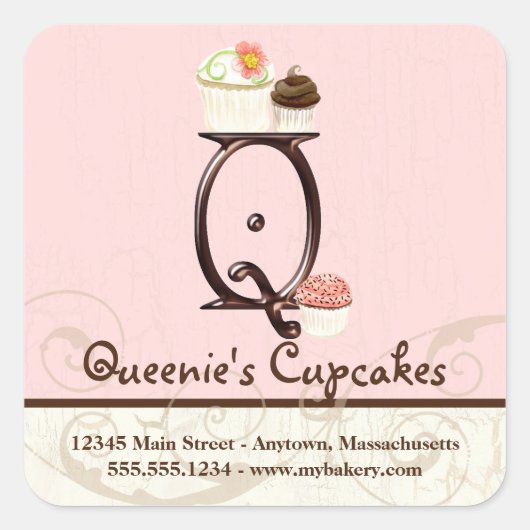 Letter Q Monogram Cupcake Logo Business-Aufkleber Quadratischer Aufkleber (Vorderseite)