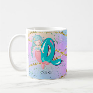 Letter Q Monogram Watercolor Niedlich Mermaid Kind Kaffeetasse