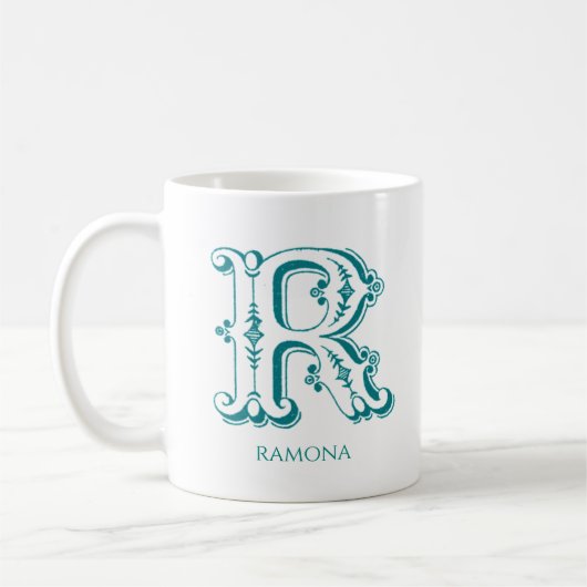 Letter R Aquamarin Monogram Modern Name Kaffeetasse (Links)